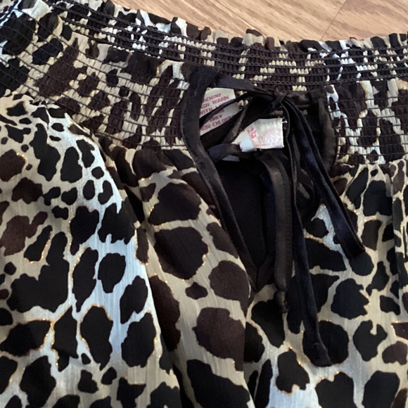 Vintage Candie's Metallic Animal Print Smocked Elastic Tie Front  Blouse Sz L - Picture 3 of 6